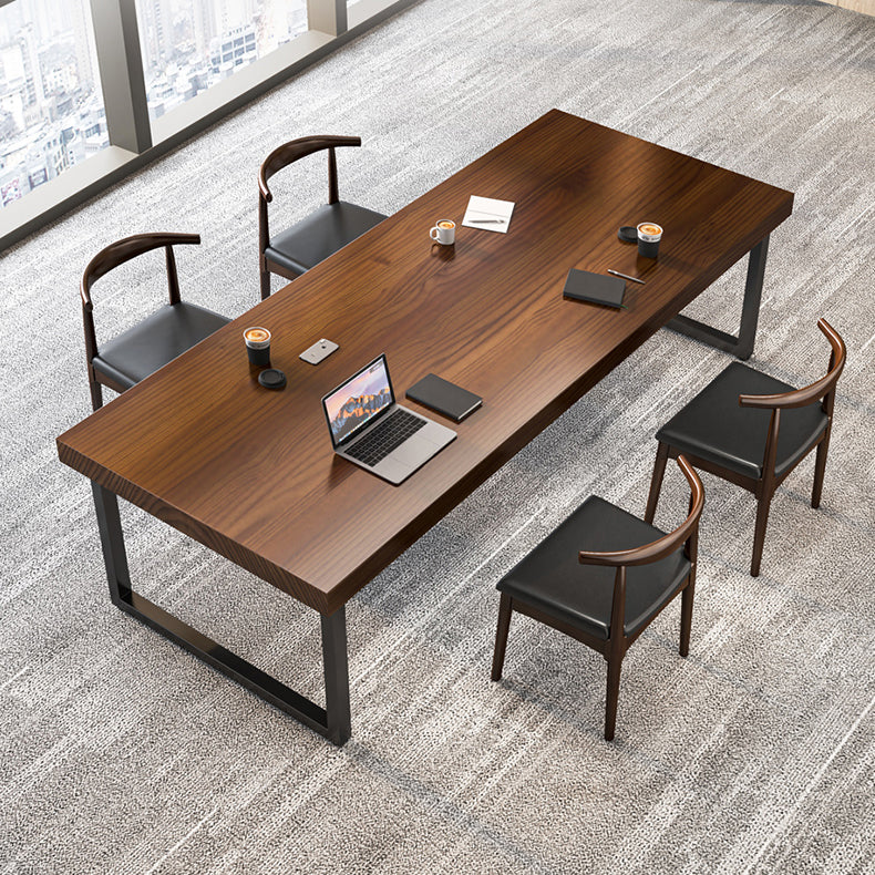 Rectangular Brown Office Desk Contemporary Executive Desk with Metal Legs