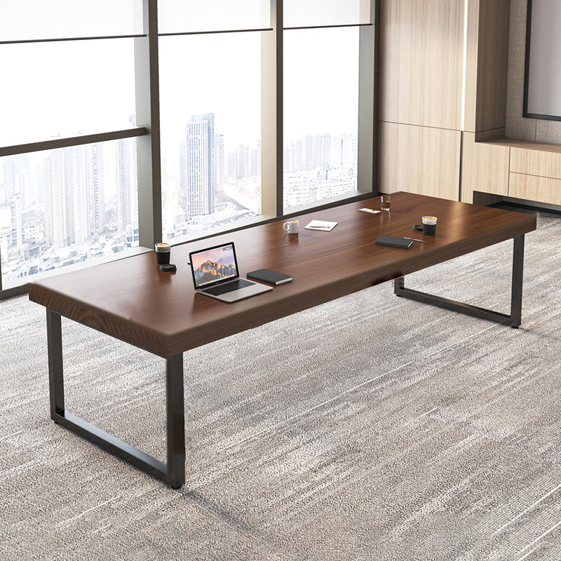 Rectangular Brown Office Desk Contemporary Executive Desk with Metal Legs