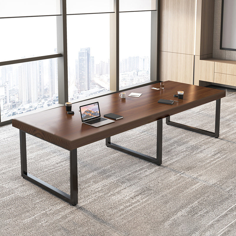 Rectangular Brown Office Desk Contemporary Executive Desk with Metal Legs