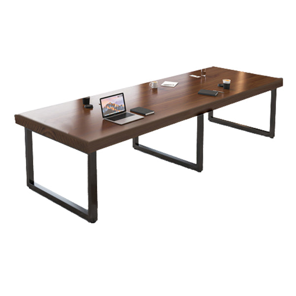 Rectangular Brown Office Desk Contemporary Executive Desk with Metal Legs