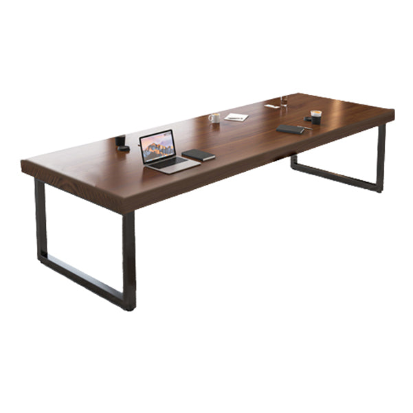 Rectangular Brown Office Desk Contemporary Executive Desk with Metal Legs