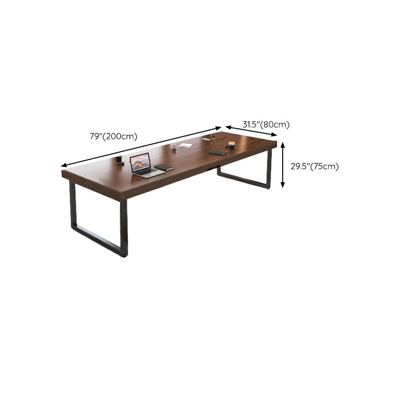 Rectangular Brown Office Desk Contemporary Executive Desk with Metal Legs