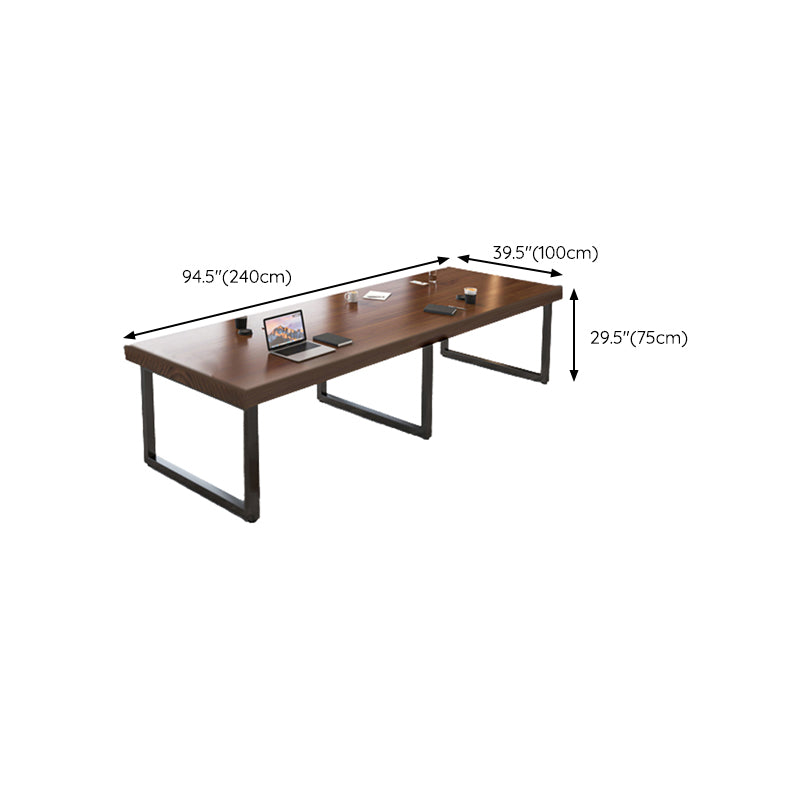 Rectangular Brown Office Desk Contemporary Executive Desk with Metal Legs