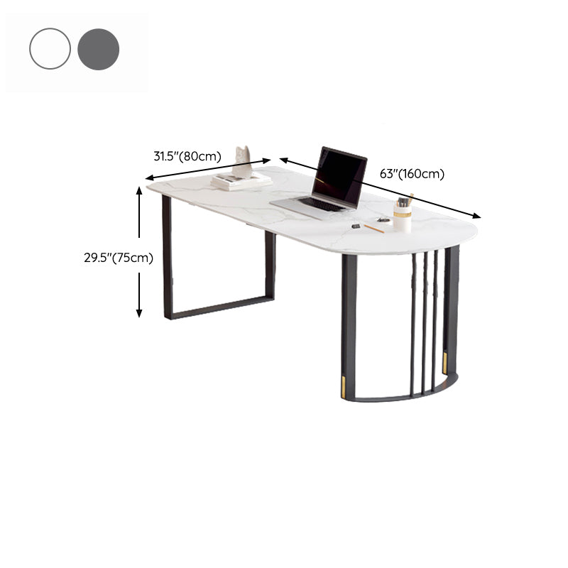 Industrial Half-Circle Office Desk Antique Finish Computer Desk with Metal Legs