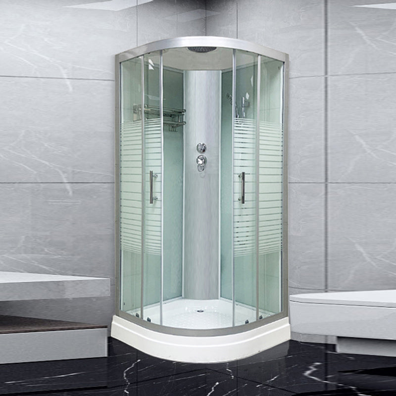 Round Shower Stall Corner Double Sliding Tempered Glass Shower Stall