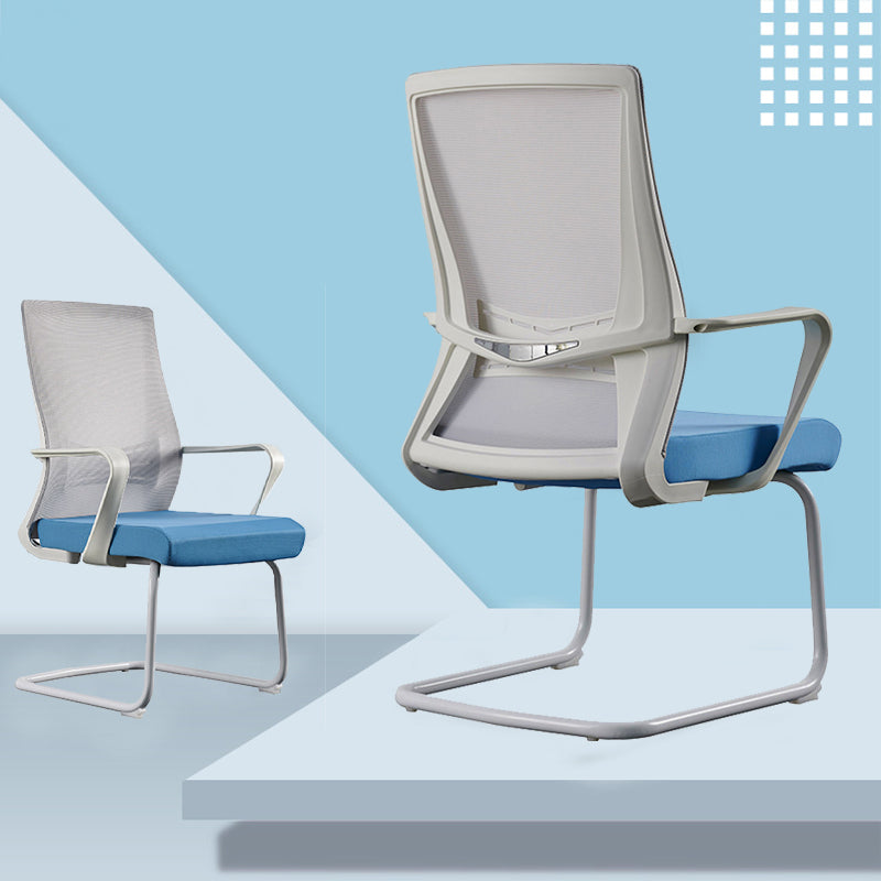 Modern White Frame Office Chair Mid-Back Mesh Chair with Armrest