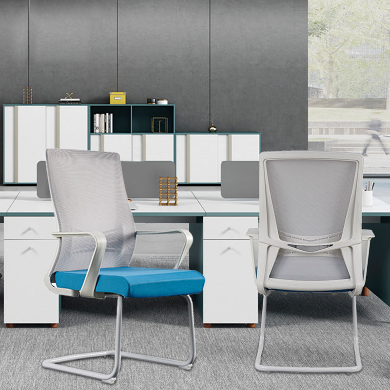 Modern White Frame Office Chair Mid-Back Mesh Chair with Armrest