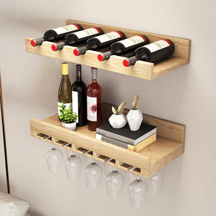 Industrial Solid Wood Wine Rack Kit Wall Mounted Wine Glass Stemware Rack Holder