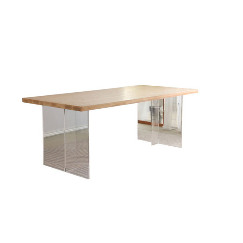 Rectangle Acrylic Base Dining Table Modern Pine Wood Table for Kitchen Use