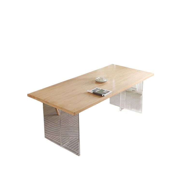 Rectangle Acrylic Base Dining Table Modern Pine Wood Table for Kitchen Use