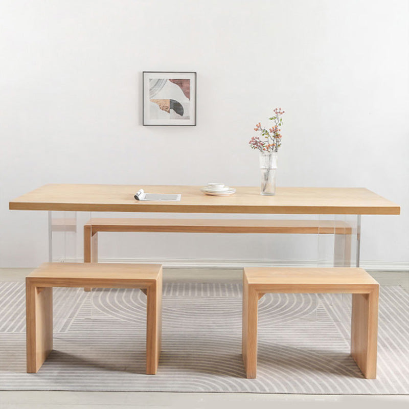 Rectangle Acrylic Base Dining Table Modern Pine Wood Table for Kitchen Use