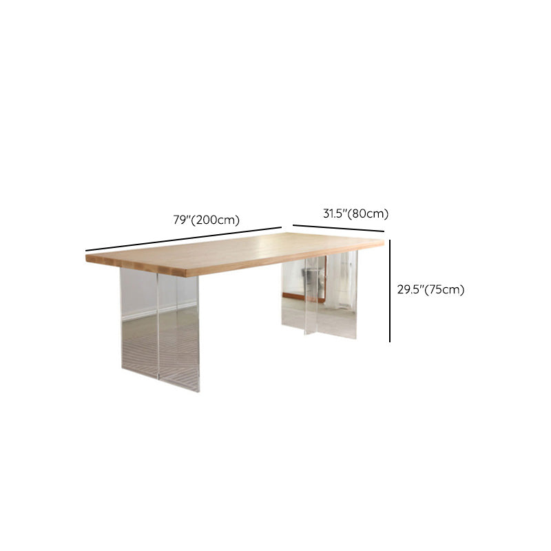 Rectangle Acrylic Base Dining Table Modern Pine Wood Table for Kitchen Use