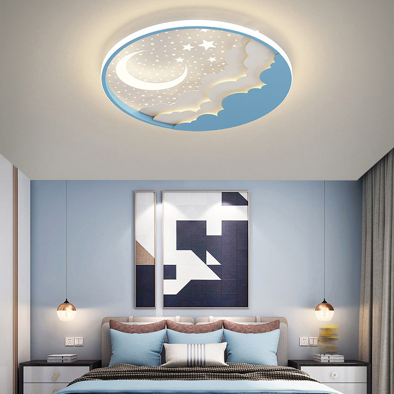 Moon Shape Flush Light Modern Style Metal 2 Lights Flush Mount for Bedroom