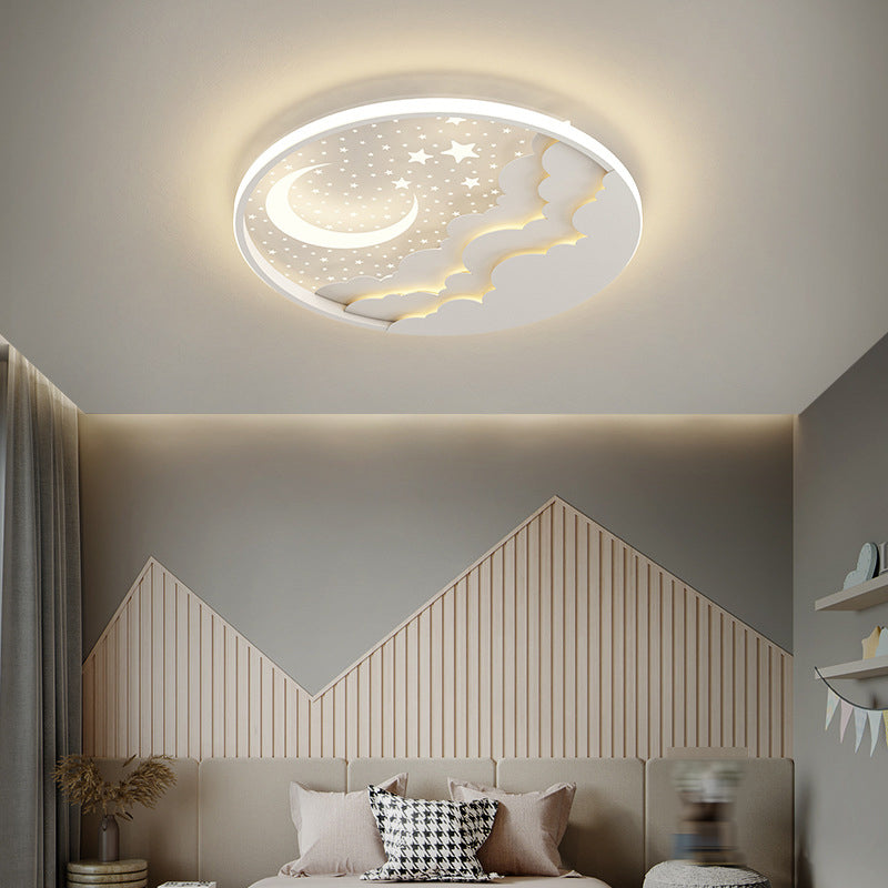 Moon Shape Flush Light Modern Style Metal 2 Lights Flush Mount for Bedroom