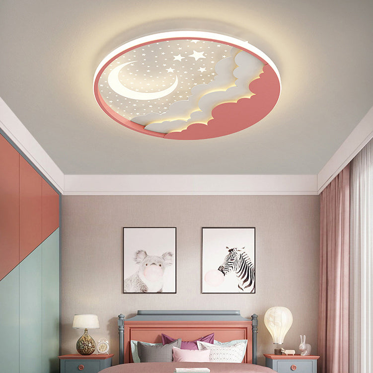 Moon Shape Flush Light Modern Style Metal 2 Lights Flush Mount for Bedroom