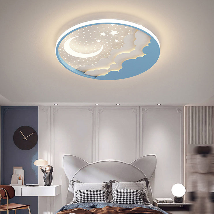 Moon Shape Flush Light Modern Style Metal 2 Lights Flush Mount for Bedroom