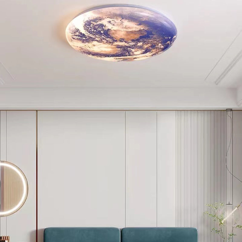 Blue Modern Metal Flush Mount Circle Shape Ceiling Light with Acrylic Shade for Bedroom