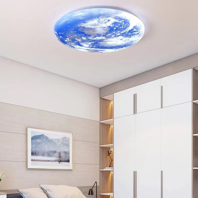 Blue Modern Metal Flush Mount Circle Shape Ceiling Light with Acrylic Shade for Bedroom