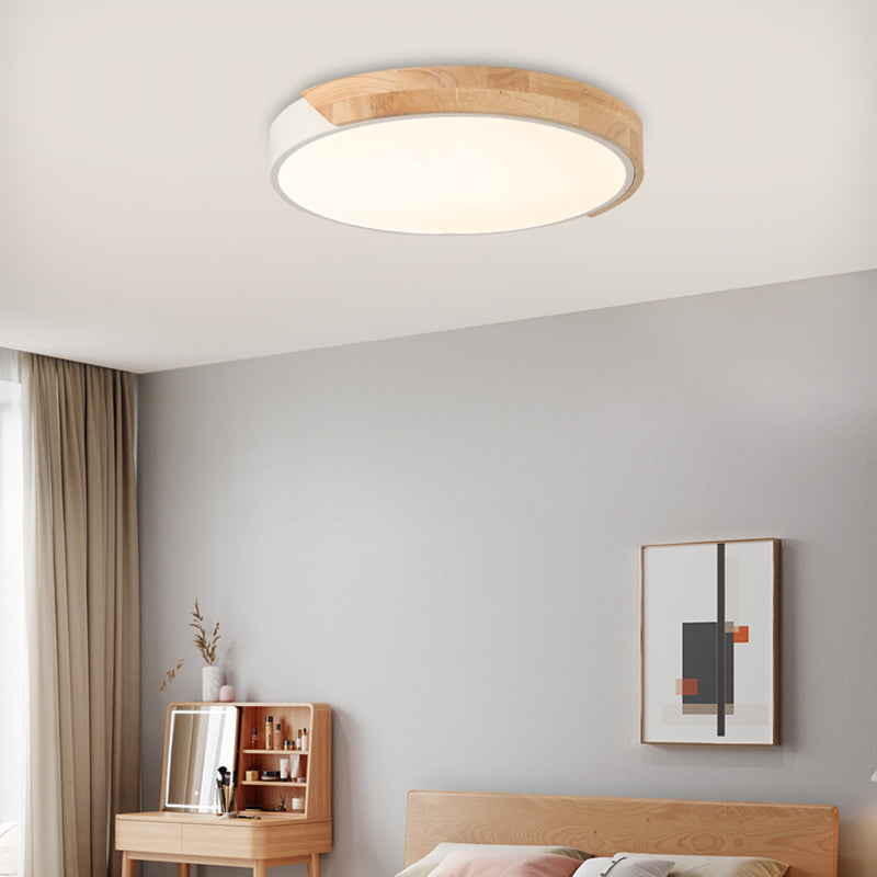 Modern Wood Flush Mount LED Geometric Shape Ceiling Light with Acrylic Shade