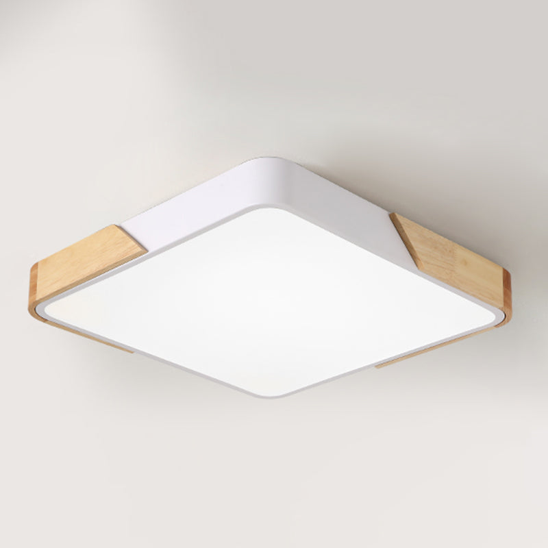 Modern Wood Flush Mount LED Geometric Shape Ceiling Light with Acrylic Shade