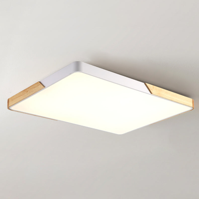 Modern Wood Flush Mount LED Geometric Shape Ceiling Light with Acrylic Shade