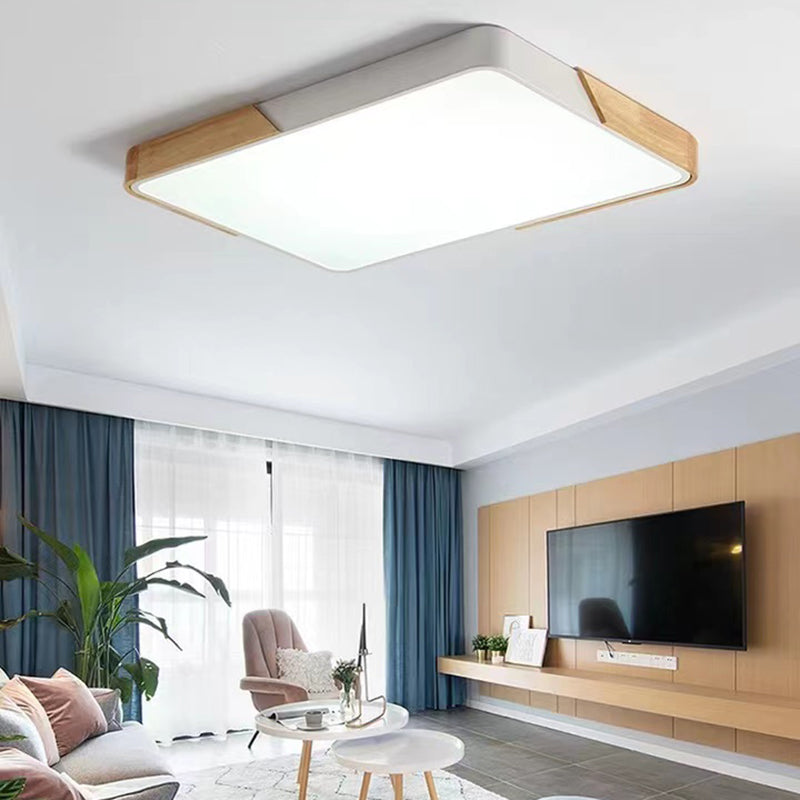 Modern Wood Flush Mount LED Geometric Shape Ceiling Light with Acrylic Shade