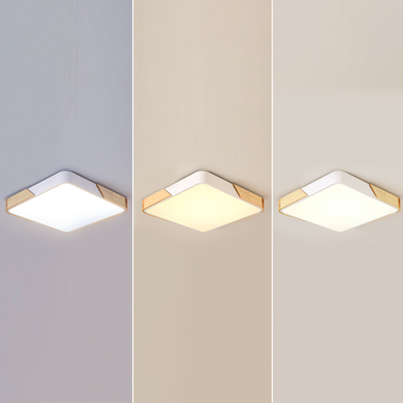 Modern Wood Flush Mount LED Geometric Shape Ceiling Light with Acrylic Shade