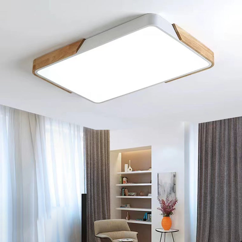 Modern Wood Flush Mount LED Geometric Shape Ceiling Light with Acrylic Shade