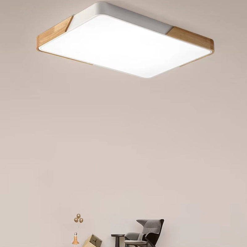 Modern Wood Flush Mount LED Geometric Shape Ceiling Light with Acrylic Shade