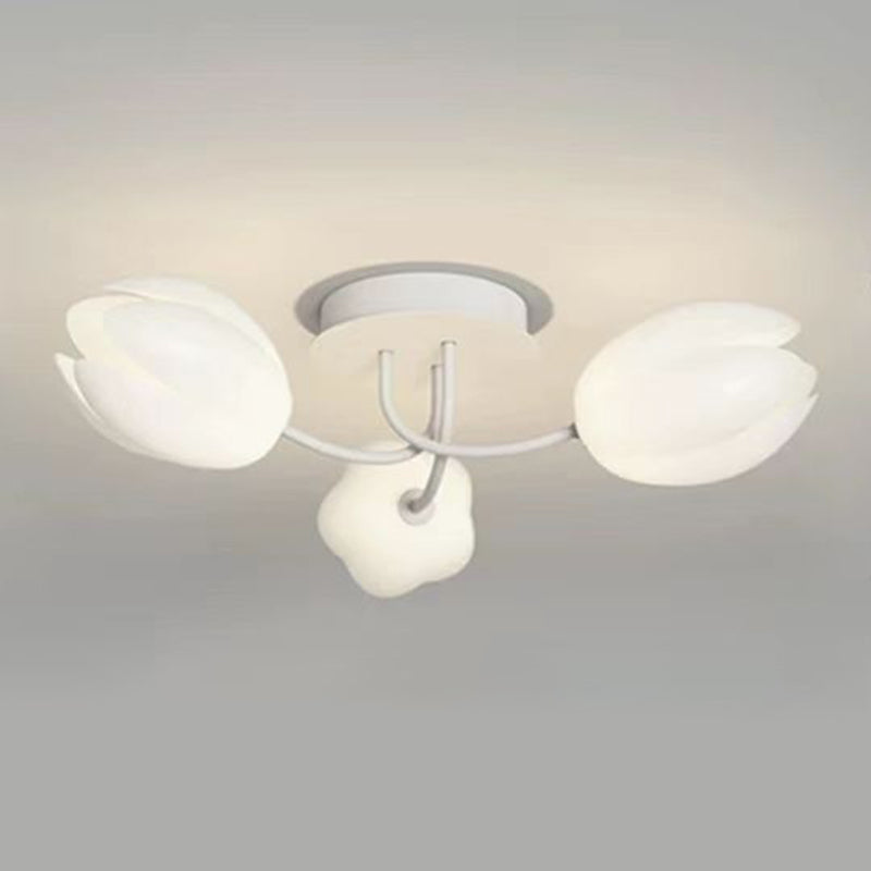 Modern Metal Flush Mount Flower Shape Ceiling Light with Plastic Shade for Living Room