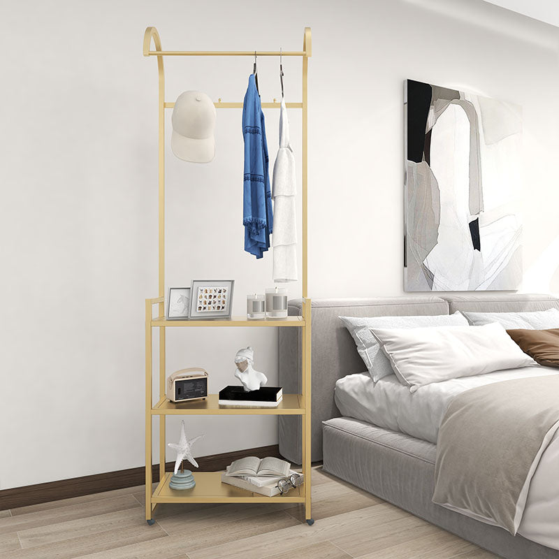 Luxurious Metallic Coat Hanger Free Standing Multilayer Shelves Design Coat Rack