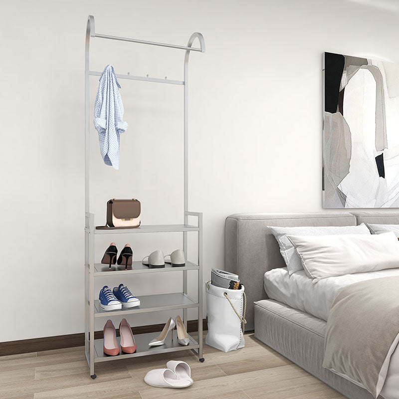 Luxurious Metallic Coat Hanger Free Standing Multilayer Shelves Design Coat Rack