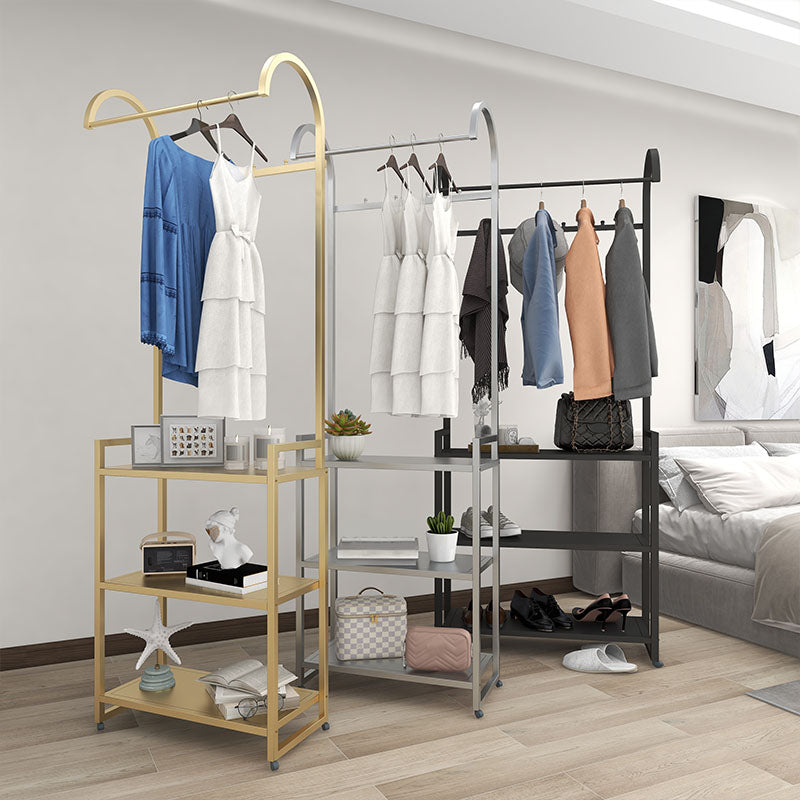 Luxurious Metallic Coat Hanger Free Standing Multilayer Shelves Design Coat Rack