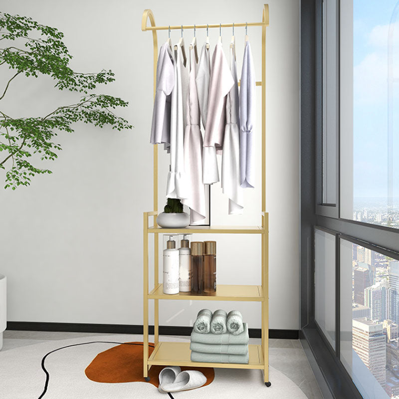 Luxurious Metallic Coat Hanger Free Standing Multilayer Shelves Design Coat Rack