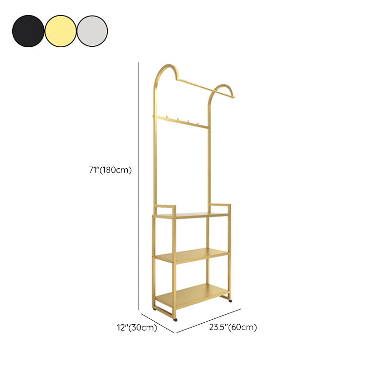 Luxurious Metallic Coat Hanger Free Standing Multilayer Shelves Design Coat Rack