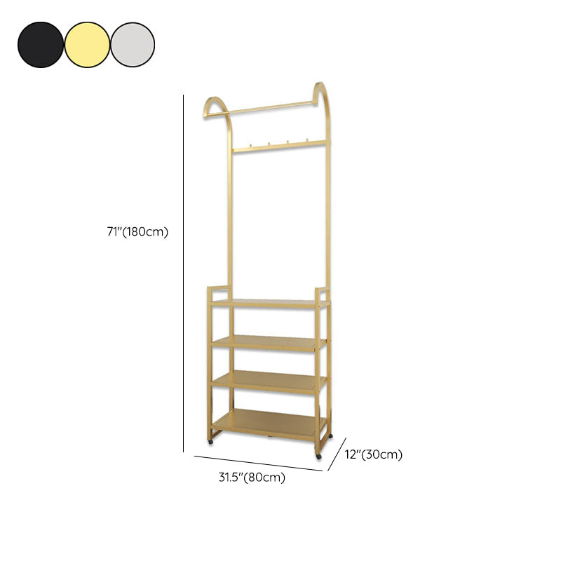 Luxurious Metallic Coat Hanger Free Standing Multilayer Shelves Design Coat Rack