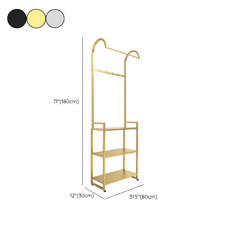 Luxurious Metallic Coat Hanger Free Standing Multilayer Shelves Design Coat Rack