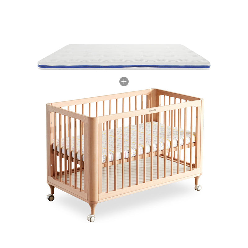 Modern Style Rectangle Crib Home Solid Wood Crib with casters