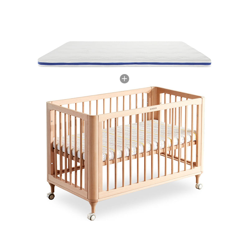 Modern Style Rectangle Crib Home Solid Wood Crib with casters