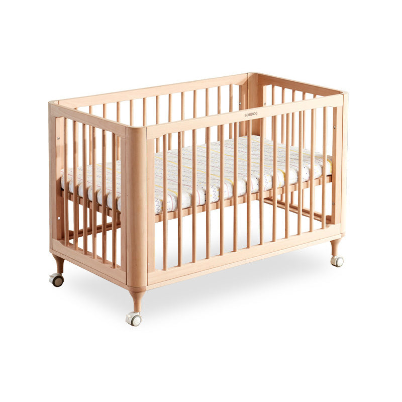 Modern Style Rectangle Crib Home Solid Wood Crib with casters