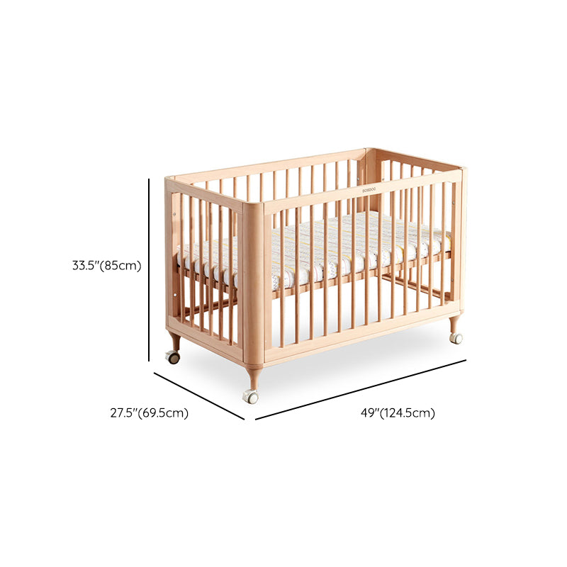 Modern Style Rectangle Crib Home Solid Wood Crib with casters