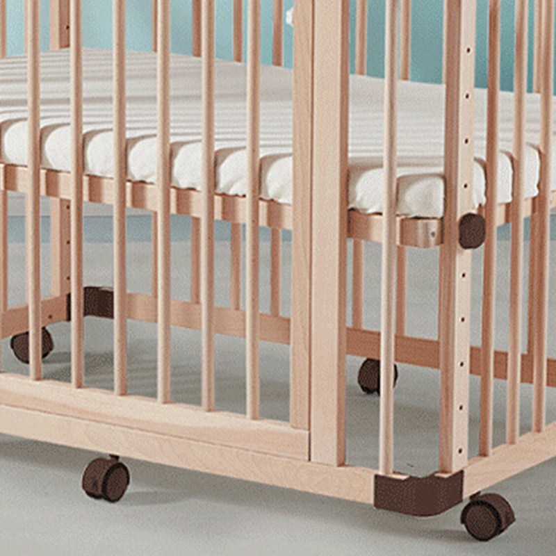 Rectangle Solid Wood Crib Farmhouse Adjustable Height Crib with Casters