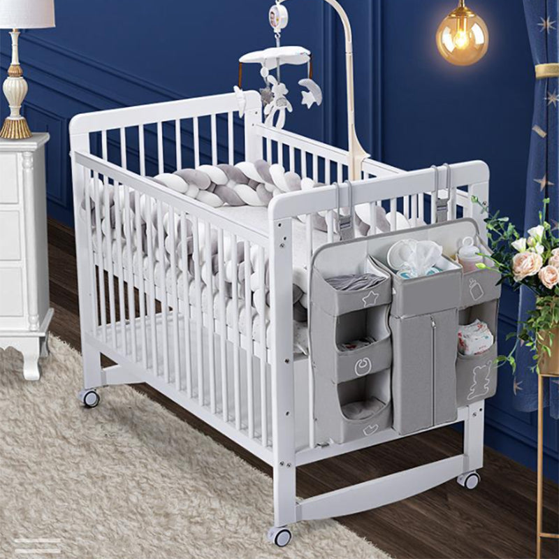 Nordic Style Solid Wood Crib White 5-In-1 Convertible Crib with Casters