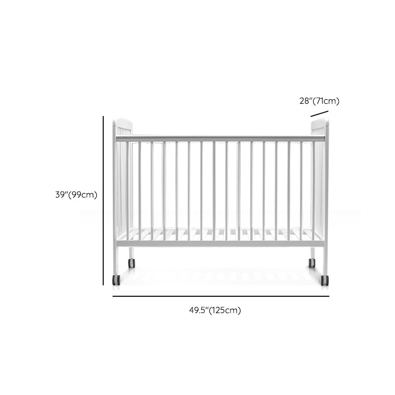 Nordic Style Solid Wood Crib White 5-In-1 Convertible Crib with Casters