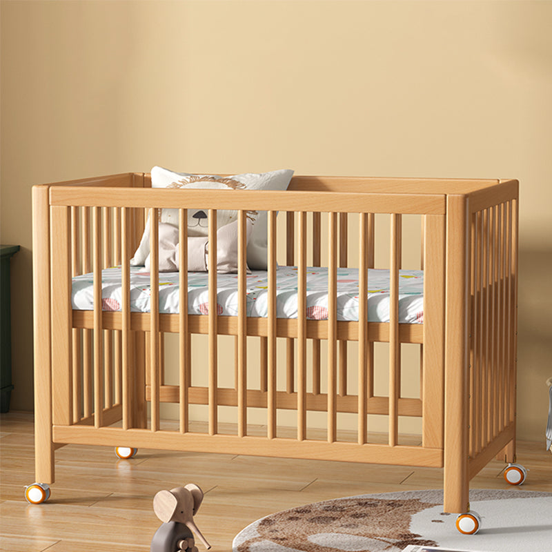 Modern Solid Wood Crib Movable 5-In-1 Convertible Crib with Storage