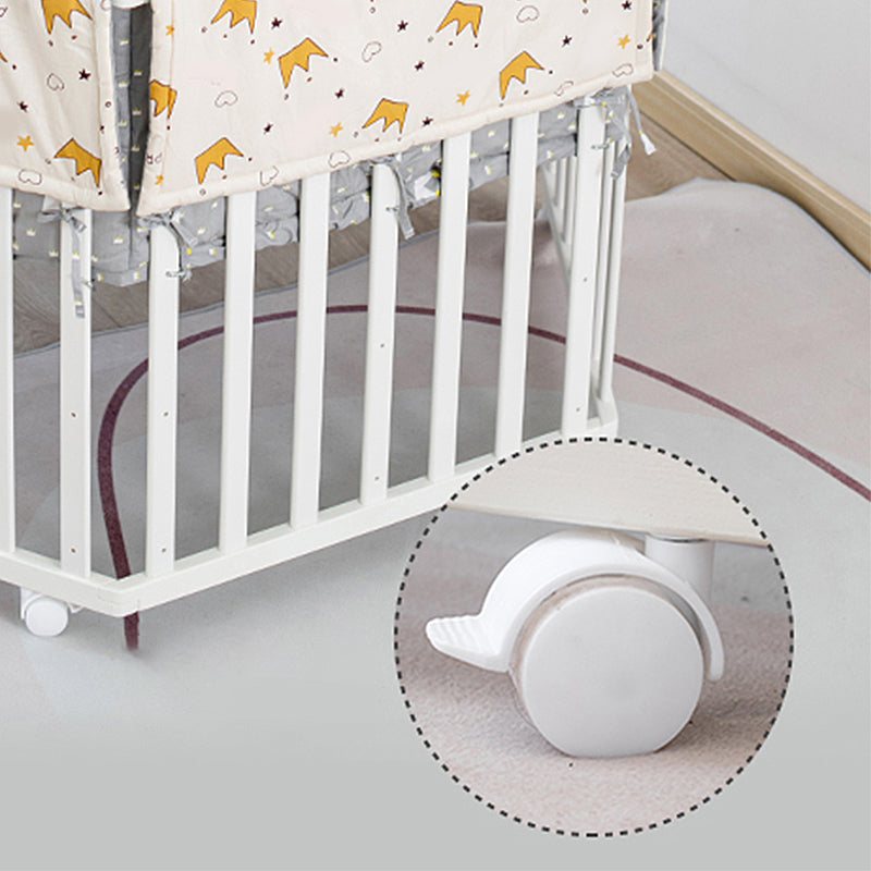 Hexagon White Crib Solid Wood 4-In-1 Convertible Crib with Casters