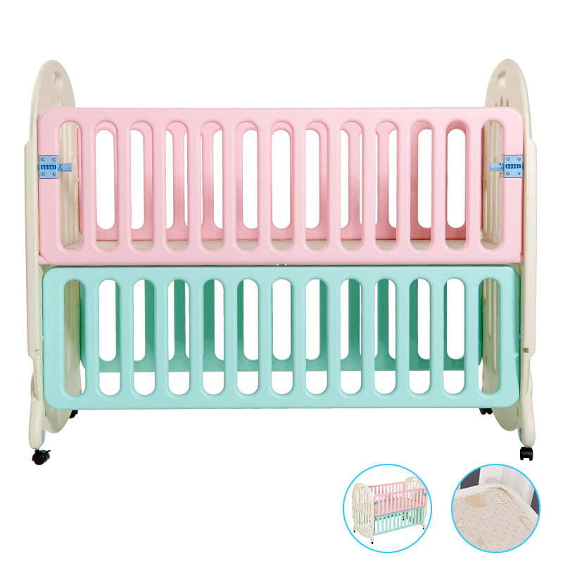 Modern Style Plastic Crib Home 4-In-1 Convertible Crib with Casters