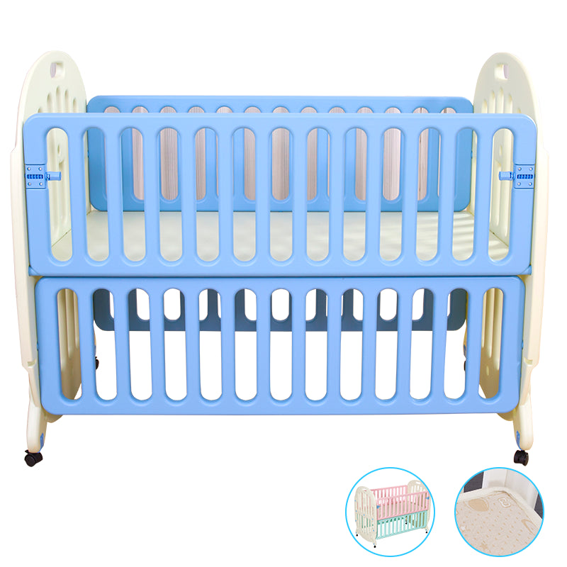 Modern Style Plastic Crib Home 4-In-1 Convertible Crib with Casters