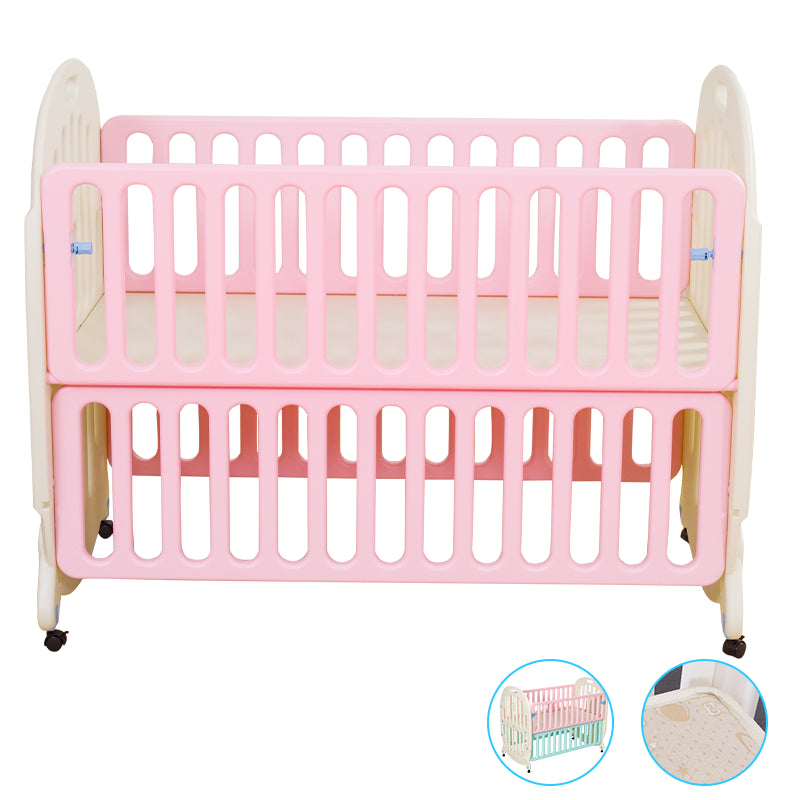 Modern Style Plastic Crib Home 4-In-1 Convertible Crib with Casters