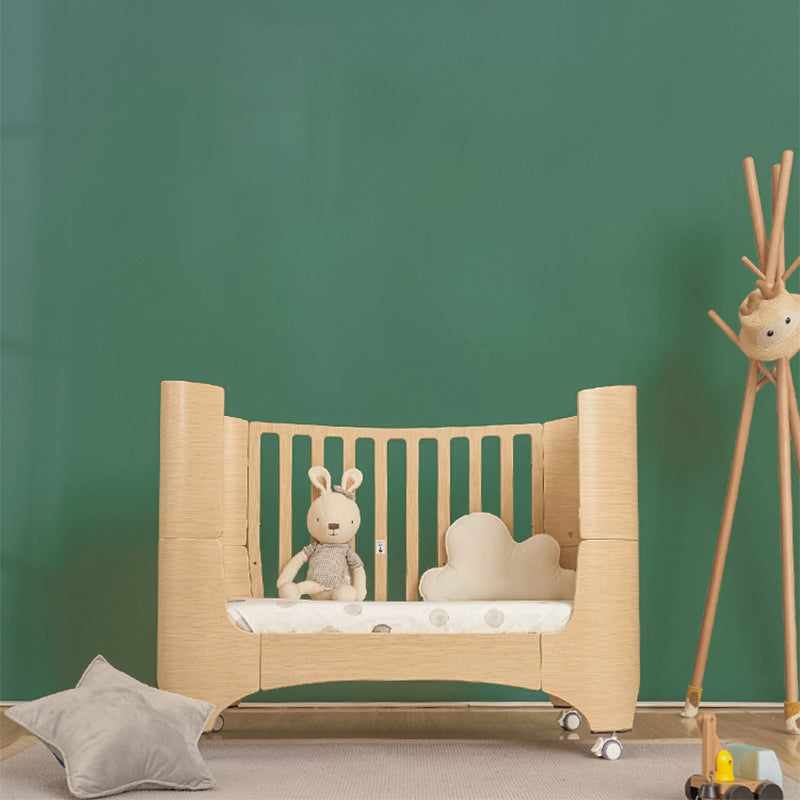 Solid Wood Adjustable Height Crib Home  5-In-1 Convertible Crib